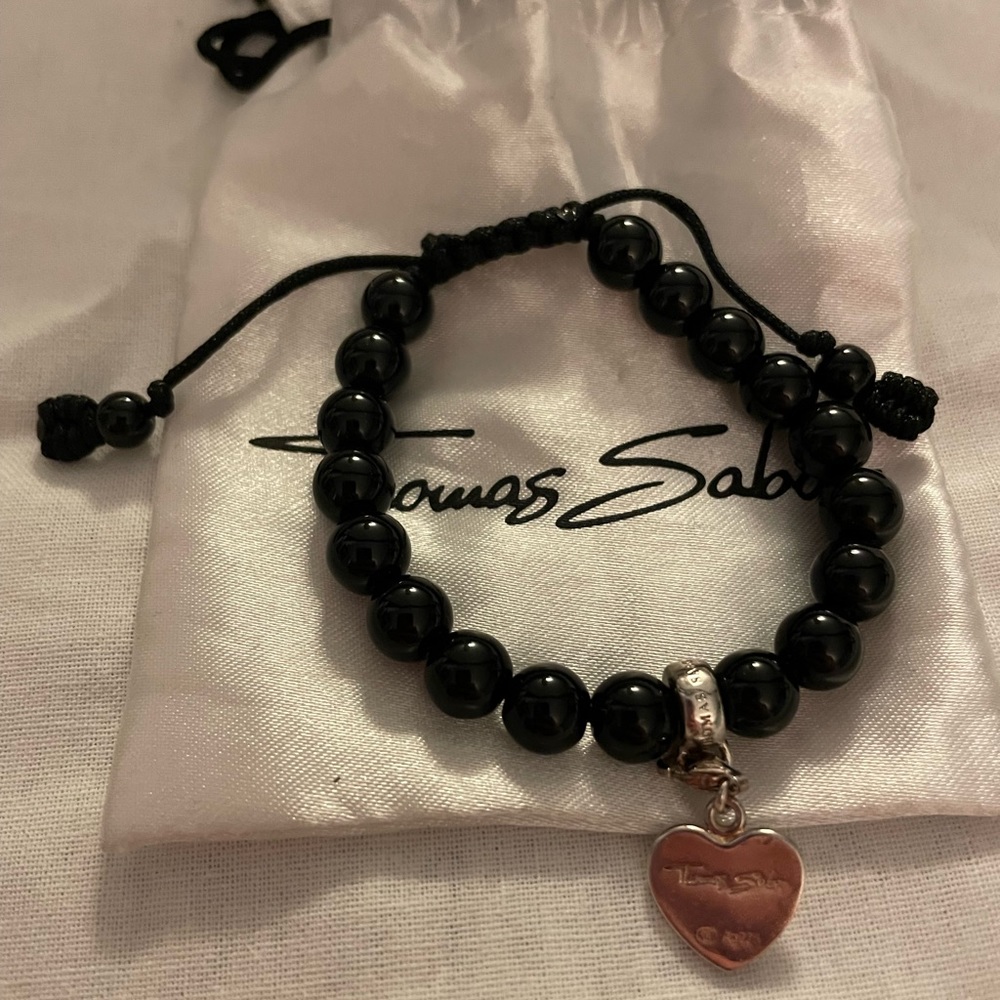 Thomas Sabo Adjustable Black Bead Bracelet with Heart Charm and Charm Holder